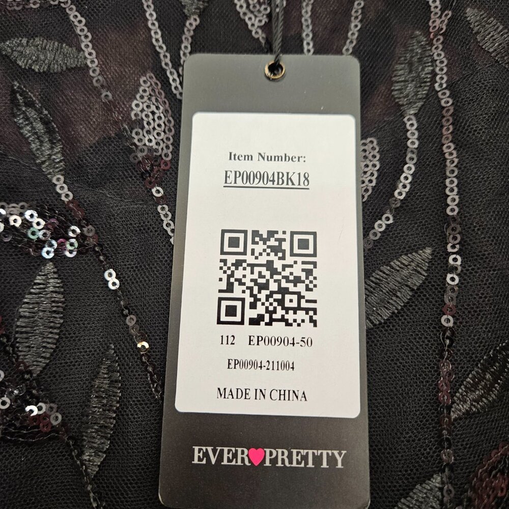 NWT Ever Pretty Black A-Line Tulle Sequin Flutter Sleeve Gown Long Formal Dress - Picture 4 of 11